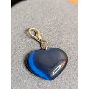 Vintage Navy Cats Eye Glass Heart Charm